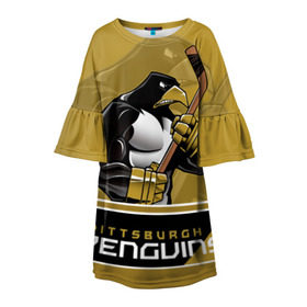 Детское платье 3D с принтом Pittsburgh Penguins в Екатеринбурге, 100% полиэстер | прямой силуэт, чуть расширенный к низу. Круглая горловина, на рукавах — воланы | nhl | pittsburgh penguins | stanley cup | кросби | кубок стенли | кубок стэнли | малкин | нхл | пингвинс | питтсбург пингвинз | сидни кросби | хоккей | хоккейный клуб