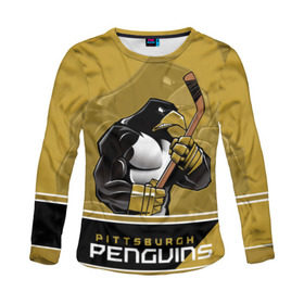 Женский лонгслив 3D с принтом Pittsburgh Penguins в Екатеринбурге, 100% полиэстер | длинные рукава, круглый вырез горловины, полуприлегающий силуэт | nhl | pittsburgh penguins | stanley cup | кросби | кубок стенли | кубок стэнли | малкин | нхл | пингвинс | питтсбург пингвинз | сидни кросби | хоккей | хоккейный клуб