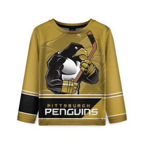 Детский лонгслив 3D с принтом Pittsburgh Penguins в Екатеринбурге, 100% полиэстер | длинные рукава, круглый вырез горловины, полуприлегающий силуэт
 | nhl | pittsburgh penguins | stanley cup | кросби | кубок стенли | кубок стэнли | малкин | нхл | пингвинс | питтсбург пингвинз | сидни кросби | хоккей | хоккейный клуб