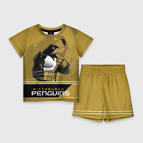 Детский костюм с шортами 3D с принтом Pittsburgh Penguins в Екатеринбурге,  |  | nhl | pittsburgh penguins | stanley cup | кросби | кубок стенли | кубок стэнли | малкин | нхл | пингвинс | питтсбург пингвинз | сидни кросби | хоккей | хоккейный клуб