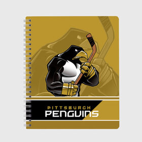 Тетрадь с принтом Pittsburgh Penguins в Екатеринбурге, 100% бумага | 48 листов, плотность листов — 60 г/м2, плотность картонной обложки — 250 г/м2. Листы скреплены сбоку удобной пружинной спиралью. Уголки страниц и обложки скругленные. Цвет линий — светло-серый
 | Тематика изображения на принте: nhl | pittsburgh penguins | stanley cup | кросби | кубок стенли | кубок стэнли | малкин | нхл | пингвинс | питтсбург пингвинз | сидни кросби | хоккей | хоккейный клуб
