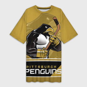 Платье-футболка 3D с принтом Pittsburgh Penguins в Екатеринбурге,  |  | nhl | pittsburgh penguins | stanley cup | кросби | кубок стенли | кубок стэнли | малкин | нхл | пингвинс | питтсбург пингвинз | сидни кросби | хоккей | хоккейный клуб
