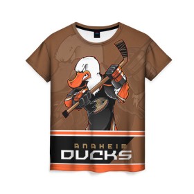 Женская футболка 3D с принтом Anaheim Ducks в Екатеринбурге, 100% полиэфир ( синтетическое хлопкоподобное полотно) | прямой крой, круглый вырез горловины, длина до линии бедер | anaheim ducks | nhl | stanley cup | кубок стенли | кубок стэнли | нхл | хоккей | хоккейный клуб