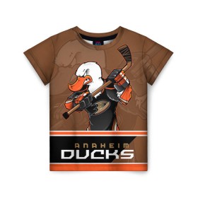 Детская футболка 3D с принтом Anaheim Ducks в Екатеринбурге, 100% гипоаллергенный полиэфир | прямой крой, круглый вырез горловины, длина до линии бедер, чуть спущенное плечо, ткань немного тянется | anaheim ducks | nhl | stanley cup | кубок стенли | кубок стэнли | нхл | хоккей | хоккейный клуб