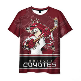 Мужская футболка 3D с принтом Arizona Coyotes в Екатеринбурге, 100% полиэфир | прямой крой, круглый вырез горловины, длина до линии бедер | arizona coyotes | nhl | stanley cup | аризона койотис | аризона койоты | кубок стенли | кубок стэнли | нхл | хоккей | хоккейный клуб