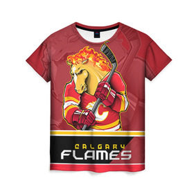 Женская футболка 3D с принтом Calgary Flames в Екатеринбурге, 100% полиэфир ( синтетическое хлопкоподобное полотно) | прямой крой, круглый вырез горловины, длина до линии бедер | calgary flames | nhl | stanley cup | калгари флэймз | кубок стенли | кубок стэнли | нхл | флэймс | хоккей | хоккейный клуб