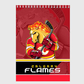 Скетчбук с принтом Calgary Flames в Екатеринбурге, 100% бумага
 | 48 листов, плотность листов — 100 г/м2, плотность картонной обложки — 250 г/м2. Листы скреплены сверху удобной пружинной спиралью | Тематика изображения на принте: calgary flames | nhl | stanley cup | калгари флэймз | кубок стенли | кубок стэнли | нхл | флэймс | хоккей | хоккейный клуб