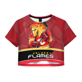 Женская футболка 3D укороченная с принтом Calgary Flames в Екатеринбурге, 100% полиэстер | круглая горловина, длина футболки до линии талии, рукава с отворотами | calgary flames | nhl | stanley cup | калгари флэймз | кубок стенли | кубок стэнли | нхл | флэймс | хоккей | хоккейный клуб