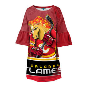 Детское платье 3D с принтом Calgary Flames в Екатеринбурге, 100% полиэстер | прямой силуэт, чуть расширенный к низу. Круглая горловина, на рукавах — воланы | calgary flames | nhl | stanley cup | калгари флэймз | кубок стенли | кубок стэнли | нхл | флэймс | хоккей | хоккейный клуб