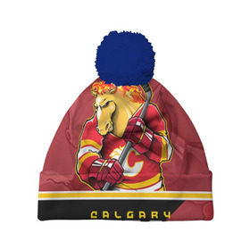 Шапка 3D c помпоном с принтом Calgary Flames в Екатеринбурге, 100% полиэстер | универсальный размер, печать по всей поверхности изделия | Тематика изображения на принте: calgary flames | nhl | stanley cup | калгари флэймз | кубок стенли | кубок стэнли | нхл | флэймс | хоккей | хоккейный клуб