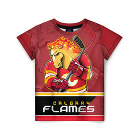 Детская футболка 3D с принтом Calgary Flames в Екатеринбурге, 100% гипоаллергенный полиэфир | прямой крой, круглый вырез горловины, длина до линии бедер, чуть спущенное плечо, ткань немного тянется | calgary flames | nhl | stanley cup | калгари флэймз | кубок стенли | кубок стэнли | нхл | флэймс | хоккей | хоккейный клуб