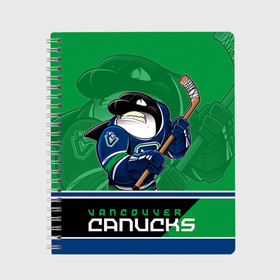 Тетрадь с принтом Vancouver Canucks в Екатеринбурге, 100% бумага | 48 листов, плотность листов — 60 г/м2, плотность картонной обложки — 250 г/м2. Листы скреплены сбоку удобной пружинной спиралью. Уголки страниц и обложки скругленные. Цвет линий — светло-серый
 | Тематика изображения на принте: nhl | stanley cup | vancouver canucks | ванкувер | ванкувер кэнакс | кубок стенли | кубок стэнли | нхл | трямкин | хоккей | хоккейный клуб