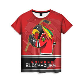 Женская футболка 3D с принтом Chicago Blackhawks в Екатеринбурге, 100% полиэфир ( синтетическое хлопкоподобное полотно) | прямой крой, круглый вырез горловины, длина до линии бедер | chicago blackhawks | nhl | stanley cup | анисимов | блэкхокс | кубок стенли | кубок стэнли | нхл | панарин | хоккей | хоккейный клуб | чикаго | чикаго блэкхокс