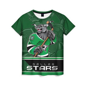 Женская футболка 3D с принтом Dallas Stars в Екатеринбурге, 100% полиэфир ( синтетическое хлопкоподобное полотно) | прямой крой, круглый вырез горловины, длина до линии бедер | dallas stars | nhl | stanley cup | даллас | даллас старз | кубок стенли | кубок стэнли | ничушкин | нхл | хоккей | хоккейный клуб