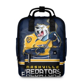 Женский рюкзак 3D с принтом Nashville Predators в Екатеринбурге, 100% полиэстер | лямки с регулируемой длиной, сверху ручки, чтобы рюкзак нести как сумку. Основное отделение закрывается на молнию, как и внешний карман. Внутри два дополнительных кармана, один из которых закрывается на молнию. По бокам два дополнительных кармашка, куда поместится маленькая бутылочка
 | nashville predators | nhl | stanley cup | кубок стенли | кубок стэнли | нхл | нэшвил | нэшвилл предаторз | хоккей | хоккейный клуб