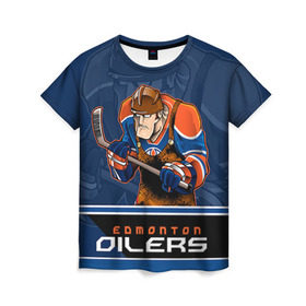 Женская футболка 3D с принтом Edmonton Oilers в Екатеринбурге, 100% полиэфир ( синтетическое хлопкоподобное полотно) | прямой крой, круглый вырез горловины, длина до линии бедер | edmonton oilers | nhl | stanley cup | кубок стенли | кубок стэнли | нхл | хоккей | хоккейный клуб | эдмонтон | эдмонтон ойлерз | якупов