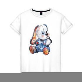 Женская футболка хлопок с принтом Акварельная плюшевая собачка в Екатеринбурге, 100% хлопок | прямой крой, круглый вырез горловины, длина до линии бедер, слегка спущенное плечо | акварель | дети | животные | игрушки