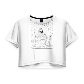 Женская футболка 3D укороченная с принтом Japanese Engraving в Екатеринбурге, 100% полиэстер | круглая горловина, длина футболки до линии талии, рукава с отворотами | 
