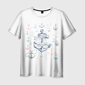Мужская футболка 3D с принтом Anchors away в Екатеринбурге, 100% полиэфир | прямой крой, круглый вырез горловины, длина до линии бедер | Тематика изображения на принте: 