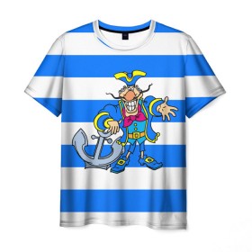 Мужская футболка 3D с принтом Капитан Баклан в Екатеринбурге, 100% полиэфир | прямой крой, круглый вырез горловины, длина до линии бедер | Тематика изображения на принте: anchor | captain | pirate | sailor | treasure island | капитан | моряк | остров сокровищ | пират | якорь