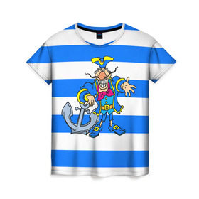 Женская футболка 3D с принтом Капитан Баклан в Екатеринбурге, 100% полиэфир ( синтетическое хлопкоподобное полотно) | прямой крой, круглый вырез горловины, длина до линии бедер | anchor | captain | pirate | sailor | treasure island | капитан | моряк | остров сокровищ | пират | якорь