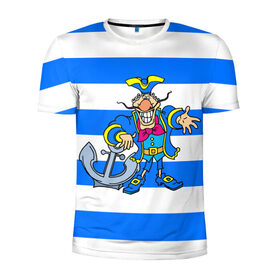 Мужская футболка 3D спортивная с принтом Капитан Баклан в Екатеринбурге, 100% полиэстер с улучшенными характеристиками | приталенный силуэт, круглая горловина, широкие плечи, сужается к линии бедра | Тематика изображения на принте: anchor | captain | pirate | sailor | treasure island | капитан | моряк | остров сокровищ | пират | якорь