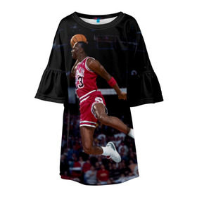 Детское платье 3D с принтом Michael Jordan в Екатеринбурге, 100% полиэстер | прямой силуэт, чуть расширенный к низу. Круглая горловина, на рукавах — воланы | michael jordan | баскетбол | майкл джордан | нба