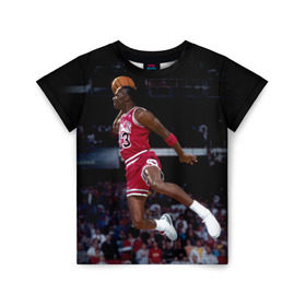 Детская футболка 3D с принтом Michael Jordan в Екатеринбурге, 100% гипоаллергенный полиэфир | прямой крой, круглый вырез горловины, длина до линии бедер, чуть спущенное плечо, ткань немного тянется | Тематика изображения на принте: michael jordan | баскетбол | майкл джордан | нба