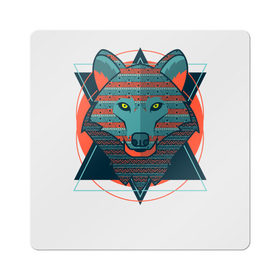 Магнит виниловый Квадрат с принтом Этно волк в Екатеринбурге, полимерный материал с магнитным слоем | размер 9*9 см, закругленные углы | волк | геометрический рисунок | голова | животные | фауна | этно