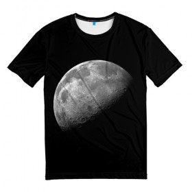 Мужская футболка 3D с принтом moon в Екатеринбурге, 100% полиэфир | прямой крой, круглый вырез горловины, длина до линии бедер | cosmos | luna | moon | space | космос | луна