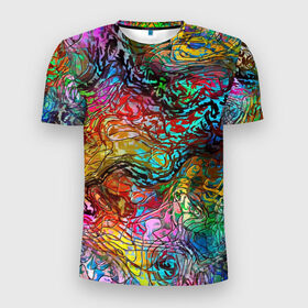 Мужская футболка 3D спортивная с принтом Буйство красок в Екатеринбурге, 100% полиэстер с улучшенными характеристиками | приталенный силуэт, круглая горловина, широкие плечи, сужается к линии бедра | краски | линии | мозаика | орнамент | узор | цвет