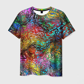 Мужская футболка 3D с принтом Буйство красок в Екатеринбурге, 100% полиэфир | прямой крой, круглый вырез горловины, длина до линии бедер | краски | линии | мозаика | орнамент | узор | цвет