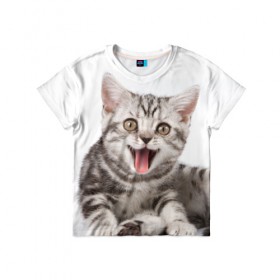 Детская футболка 3D с принтом Милашка в Екатеринбурге, 100% гипоаллергенный полиэфир | прямой крой, круглый вырез горловины, длина до линии бедер, чуть спущенное плечо, ткань немного тянется | кот | котенок | кошка