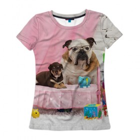 Женская футболка 3D с принтом Bulldog 23 в Екатеринбурге, 100% полиэфир ( синтетическое хлопкоподобное полотно) | прямой крой, круглый вырез горловины, длина до линии бедер | bulldog blogger | tecuaniventura | блоггер | бульдог | бульдог блоггер | животные | карамелька | собаки