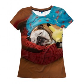 Женская футболка 3D с принтом Bulldog 11 в Екатеринбурге, 100% полиэфир ( синтетическое хлопкоподобное полотно) | прямой крой, круглый вырез горловины, длина до линии бедер | bulldog blogger | tecuaniventura | блоггер | бульдог | бульдог блоггер | животные | карамелька | собаки