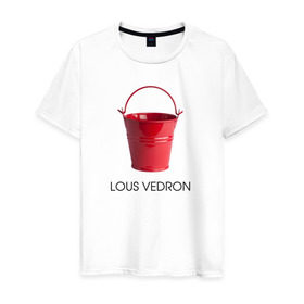 Мужская футболка хлопок с принтом LOUS VEDRON в Екатеринбурге, 100% хлопок | прямой крой, круглый вырез горловины, длина до линии бедер, слегка спущенное плечо. | louis vuetton | lous vedron | антибренд | бренд | луи витон | пародии