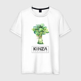 Мужская футболка хлопок с принтом KINZA в Екатеринбурге, 100% хлопок | прямой крой, круглый вырез горловины, длина до линии бедер, слегка спущенное плечо. | kenzo | kinza | антибренд | бренд | кензо | кинза | пародии