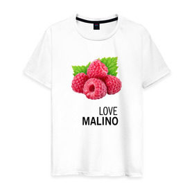 Мужская футболка хлопок с принтом LOVE MALINO в Екатеринбурге, 100% хлопок | прямой крой, круглый вырез горловины, длина до линии бедер, слегка спущенное плечо. | love moschino | антибренд | бренд | лав малино | лав москино | малино | пародии