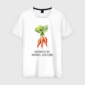 Мужская футболка хлопок с принтом MORKOV BY MARIC JACOBS в Екатеринбурге, 100% хлопок | прямой крой, круглый вырез горловины, длина до линии бедер, слегка спущенное плечо. | jacobs mark | morkov | антибренд | бренд | пародии
