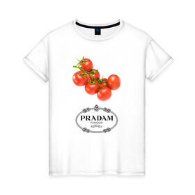 Женская футболка хлопок с принтом PRADAM в Екатеринбурге, 100% хлопок | прямой крой, круглый вырез горловины, длина до линии бедер, слегка спущенное плечо | prada | pradam | антибренд | бренд | пародии | прада | прадам