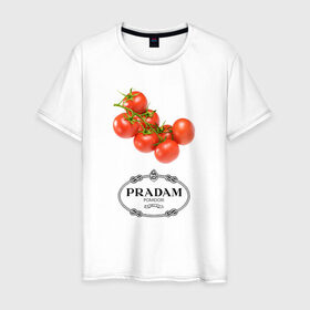 Мужская футболка хлопок с принтом PRADAM в Екатеринбурге, 100% хлопок | прямой крой, круглый вырез горловины, длина до линии бедер, слегка спущенное плечо. | prada | pradam | антибренд | бренд | пародии | прада | прадам
