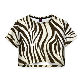 Женская футболка 3D укороченная с принтом Шкура зебры в Екатеринбурге, 100% полиэстер | круглая горловина, длина футболки до линии талии, рукава с отворотами | Тематика изображения на принте: африка | животные | звери | зебра | фауна