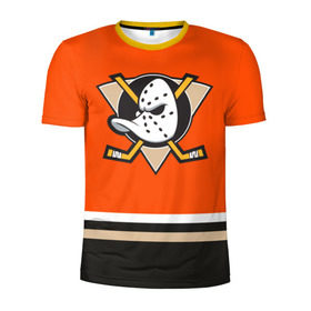 Мужская футболка 3D спортивная с принтом Anaheim Ducks в Екатеринбурге, 100% полиэстер с улучшенными характеристиками | приталенный силуэт, круглая горловина, широкие плечи, сужается к линии бедра | хоккей