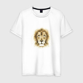Мужская футболка хлопок с принтом Лев из шестиугольников в Екатеринбурге, 100% хлопок | прямой крой, круглый вырез горловины, длина до линии бедер, слегка спущенное плечо. | геометрический рисунок | голова | животные | лев | фауна