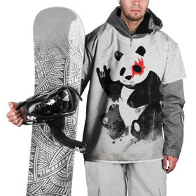 Накидка на куртку 3D с принтом Рок-панда в Екатеринбурге, 100% полиэстер |  | Тематика изображения на принте: rock | коза | метал | панда | рок