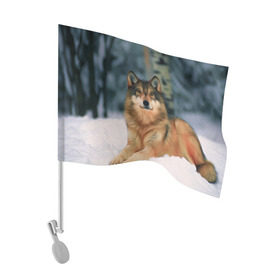 Флаг для автомобиля с принтом Рисунок в Екатеринбурге, 100% полиэстер | Размер: 30*21 см | зверь | лес | снег