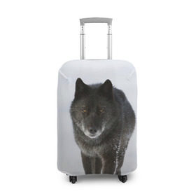Чехол для чемодана 3D с принтом Черный волк в Екатеринбурге, 86% полиэфир, 14% спандекс | двустороннее нанесение принта, прорези для ручек и колес | дикий | зима
