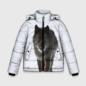 Зимняя куртка для мальчиков 3D с принтом Черный волк в Екатеринбурге, ткань верха — 100% полиэстер; подклад — 100% полиэстер, утеплитель — 100% полиэстер | длина ниже бедра, удлиненная спинка, воротник стойка и отстегивающийся капюшон. Есть боковые карманы с листочкой на кнопках, утяжки по низу изделия и внутренний карман на молнии. 

Предусмотрены светоотражающий принт на спинке, радужный светоотражающий элемент на пуллере молнии и на резинке для утяжки | дикий | зима