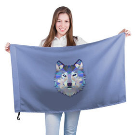 Флаг 3D с принтом Волк в Екатеринбурге, 100% полиэстер | плотность ткани — 95 г/м2, размер — 67 х 109 см. Принт наносится с одной стороны | голова | полигоны