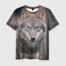 Мужская футболка 3D с принтом Wolf в Екатеринбурге, 100% полиэфир | прямой крой, круглый вырез горловины, длина до линии бедер | зверь | лес